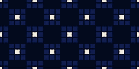 Checkered pattern repeating checks continuous background. Abstract diamond texture elegant geometric motif shades of blue. Modern fabric design textile swatch allover print block. Vector graphic.