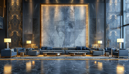 Modern luxury hotel lobby with artistic elements