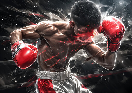 Junge Boxer im Boxring mit Handschuhen im Kampf.