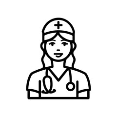 Nurse icon or modern line symbol. Vector line art and icon design with bold outline. Black and white Pixel Perfect minimalistic symbol isolated white background. Silhouette simple thin sign