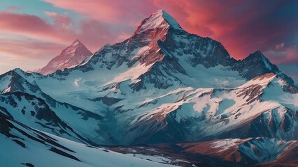 Breathtaking Sunset Over Majestic Snow-Covered Mountains In Winter Landscape