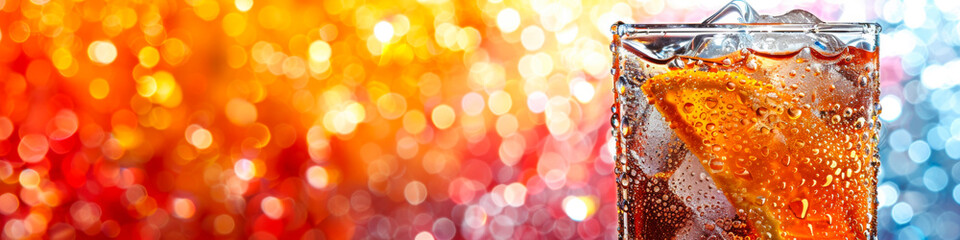 Refreshing soda with ice and orange slice