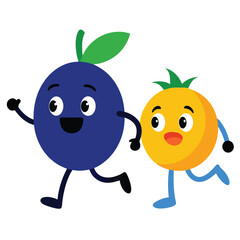 Obraz premium funny running Blueberry and Mango cartoon character, vector silhouette, 