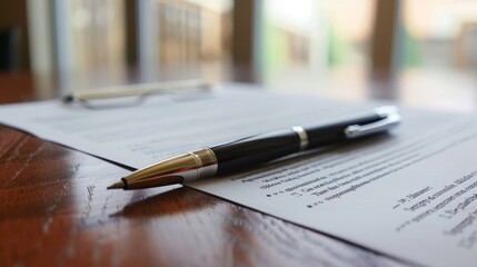 Fototapeta premium Pen on Document with Blurred Background. Professional contract corporate