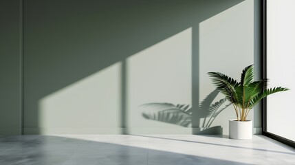 A green office building with large windows, natural light, and an indoor plant wall, with copy space, high-resolution photo, hyper realistic