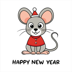Happy New Year and Merry Christmas Mouse cat Clipart art vector
