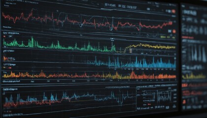 Complex data visualization displaying trends and patterns in real-time analytics at a modern workspace