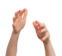 hand reaching forward, positioned against a white background. The hand is outstretched with fingers extended, as if inviting someone to take or grab something. The focus is on the