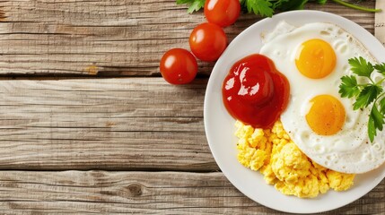 Soft boiled eggs garnished with herbs and served with a spicy dipping sauce on a stylish white plate