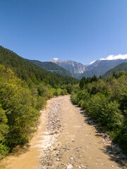 Drone shot of beautiful Julian Alpes in Slovenia