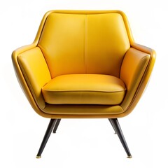 A yellow and violet leather chair with a gold trim