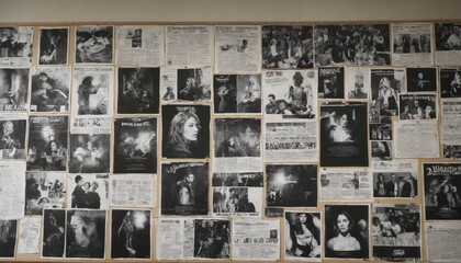 Exploring the dark aesthetic of vintage posters and articles in an artistic space