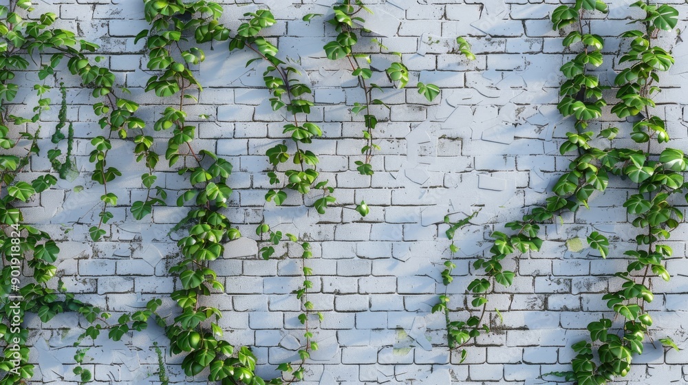 Canvas Prints wall made of white painted brick with vines popular in english or vintage style