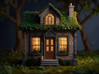 Fototapeta premium Front view of a charming miniature house,