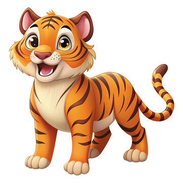 Happy cute tiger image cartoon style with transparent background.