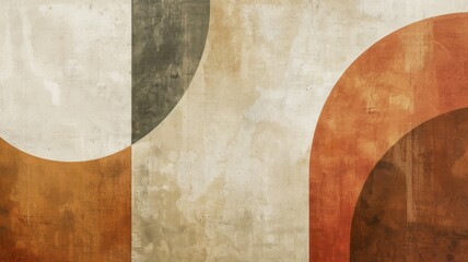 Artistic composition of abstract geometric shapes in warm earthy tones