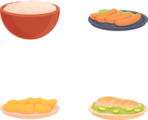 Collection of four comforting food illustrations featuring cartoon style