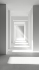 Abstract empty white corridor with sunlight and shadows, minimalism concept