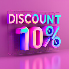 Bright sale banner with 3D text discount 10 percent off