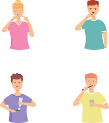 Illustration of diverse people brushing teeth, promoting oral care routine