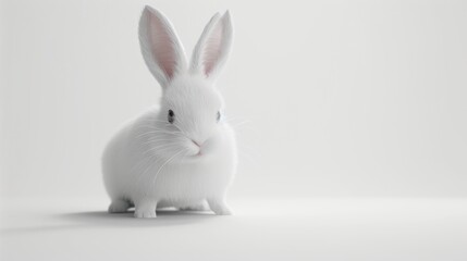 Obraz premium A Fluffy White Rabbit on a White Background