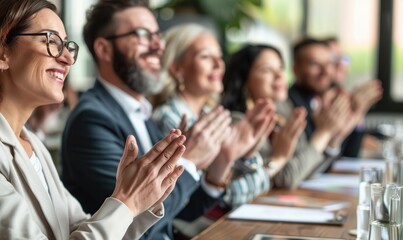 Business people applauding at a formal event.