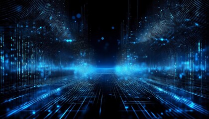 Shiny blue coding on black background with copy space. Generated image