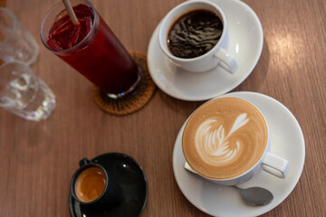 cup of coffee and drinks on a table