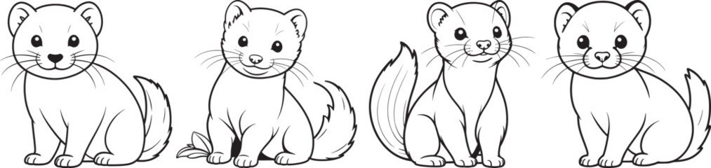 Obraz premium Sable Ferret hand drawing coloring page and outline vector design