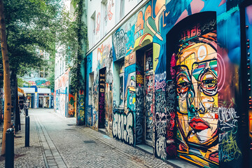 Naklejka premium The vibrant street art graffiti of Berlin, Germany.