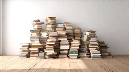 A pile of books is stacked on top of each other.