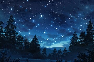 Fototapeta premium Forest at night with clear sky showing constellation of stars