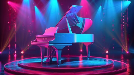 Grand Piano Under Neon Lights