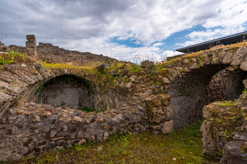 Pompeii, Naples / Italy - 04.26.2024 : Famous ancient city of Pompeii near Naples. Paths and ruins in ancient Pompeii, Campania, Italy