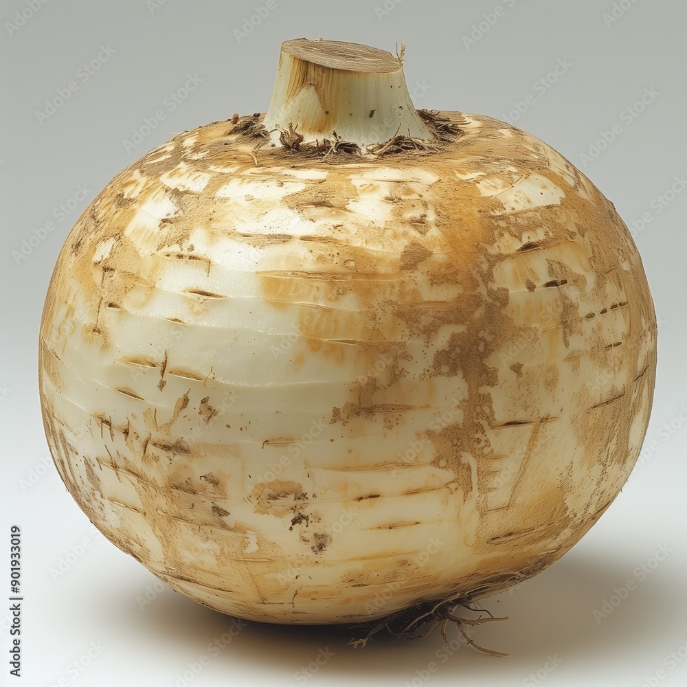 Poster large, round parsnip root displayed on a plain background in natural lighting