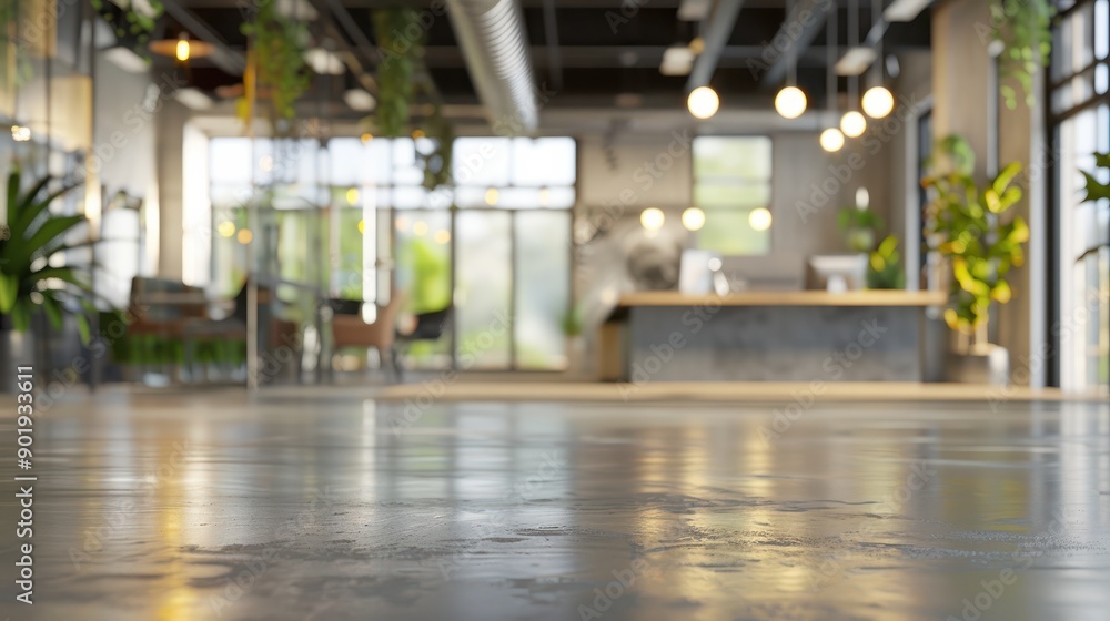 Poster dynamic workspace: abstract blurred background of coworking company's empty space