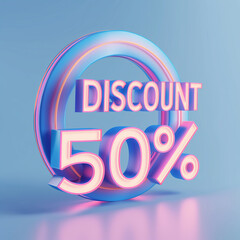 Bright sale banner with 3D text discount 50 percent off