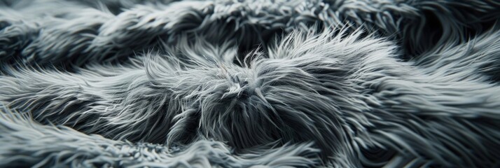 Obraz premium A close-up of grey faux fur showing a soft, fluffy texture. The concept of fabric and textile texture.