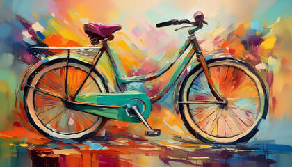 Fototapeta premium Abstract oil painting of vintage bicycle, brush strokes. Hand drawn art.