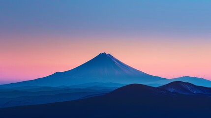 Fototapeta premium Mount fuji at dawn with colorful sky and mountain layers, nature landscape photography concept