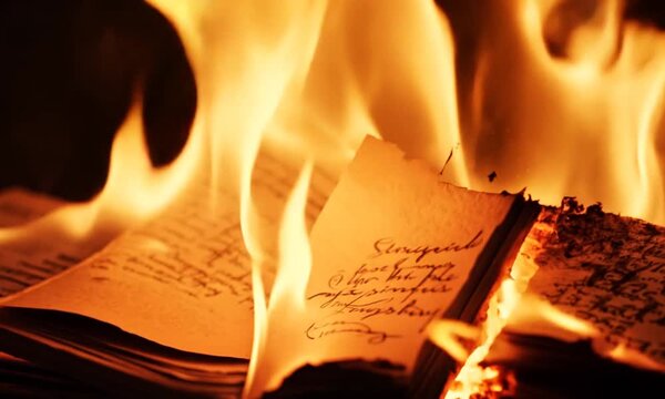 Burning Book Pages - fire, flames, heat, destruction, paper, literature, dramatic
