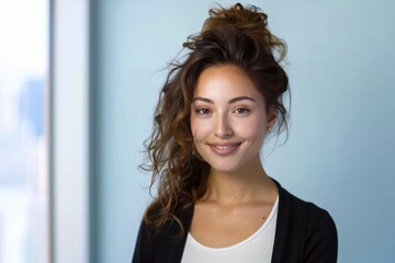 Fototapeta premium Confident businesswoman smiling in modern office setting