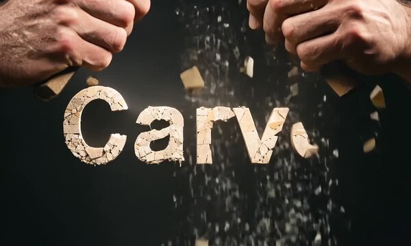 "CARVE" Text in Cracked Stone -  cracked, lettering, rock, word, broken, texture, rugged, chiseled