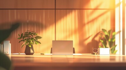 Office interior backdrop for online meetings. Light home office setting background. Minimalist online workspace aesthetics. Video conferencing room design.