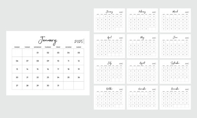 2025 calendar, 2025 monthly planner landscape calendar, a4 size