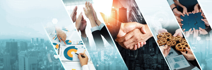Teamwork and human resources HR management technology concept in corporate business with people...