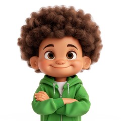 3D Afro-American Boy In Green Clothes, Looking Stylish