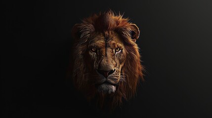 Naklejka premium lion face on a black background, 16:9, copy and text space