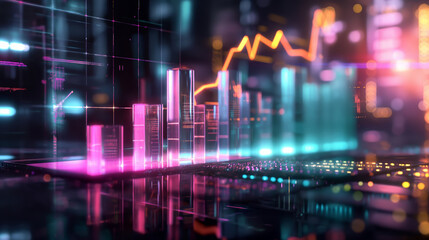 Vibrant Neon-Themed 3D Bar Chart with Bars in Various Colors and Heights