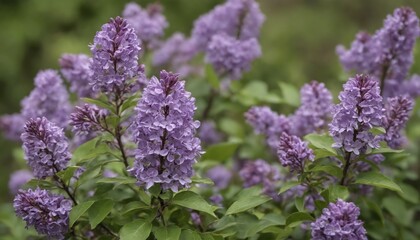 Obraz premium Breathtaking lilac blossoms flourishing amidst lush greenery on a sunny spring afternoon